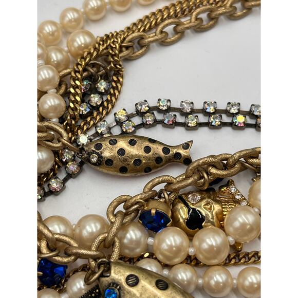 Betsey Johnson Bold MultiStrand Fish Nautical Lucite Anchor Crab Pearl Necklace - Picture 6 of 14